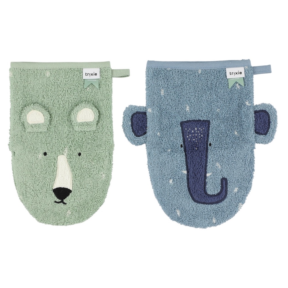 Washcloths 2-pack | Mr. Polar Bear - Mrs. Elephant